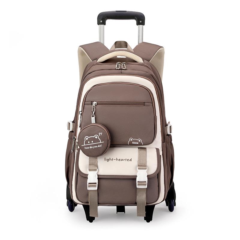 Natural Fish Design Trolley Backpack for Middle School Girls - Large Multi-Layer Capacity