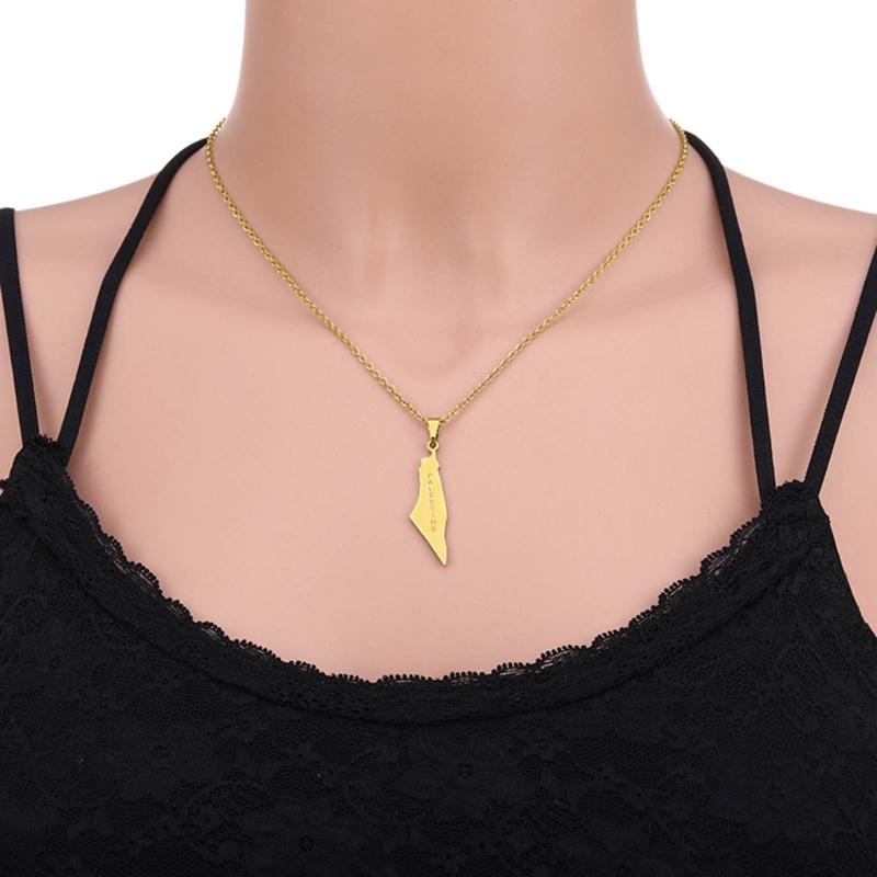 ISR and PS Map Necklace for Men Women Stainless Steel Gold Silver Color Pendant Necklaces Neckchain Jewelry
