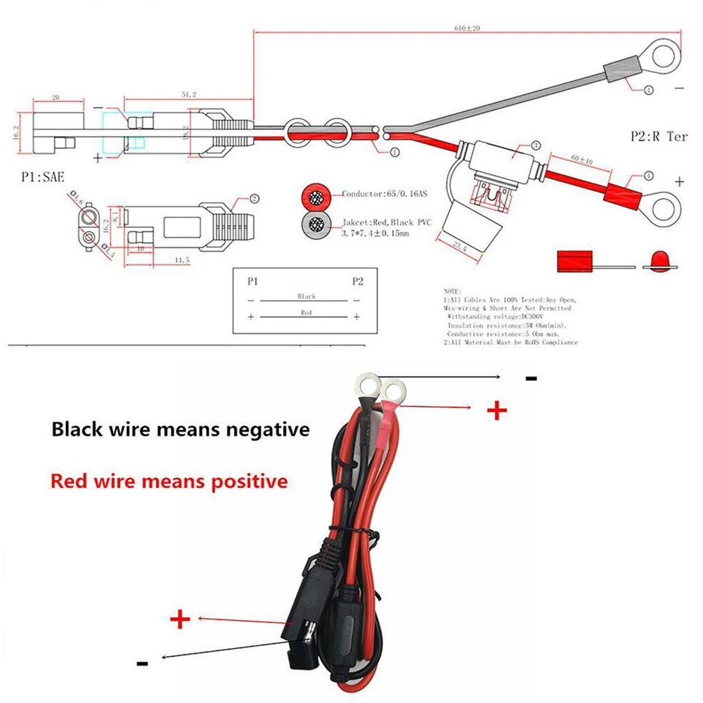 12V Charger Cable 16AWG Ring Terminal SAE to O Ring Connecters Extension Cord Cable Connector for Battery Charger/Maintainer