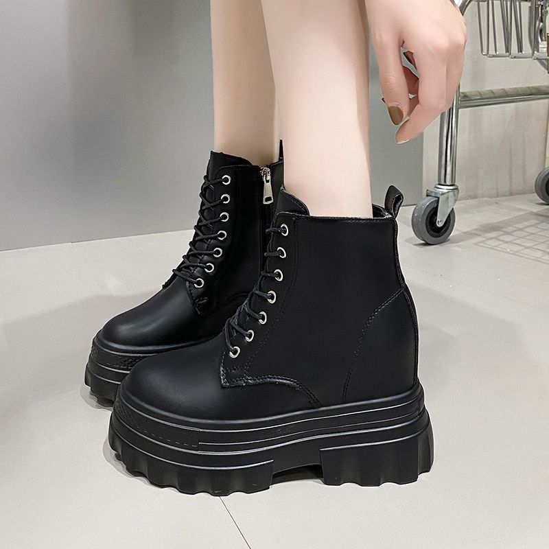 Martin Boots Women's Muffin Small Chelsea Short Boots Versatile Thick Sole Inner Height Increase British Style Thin Spring and Autumn Single Boots