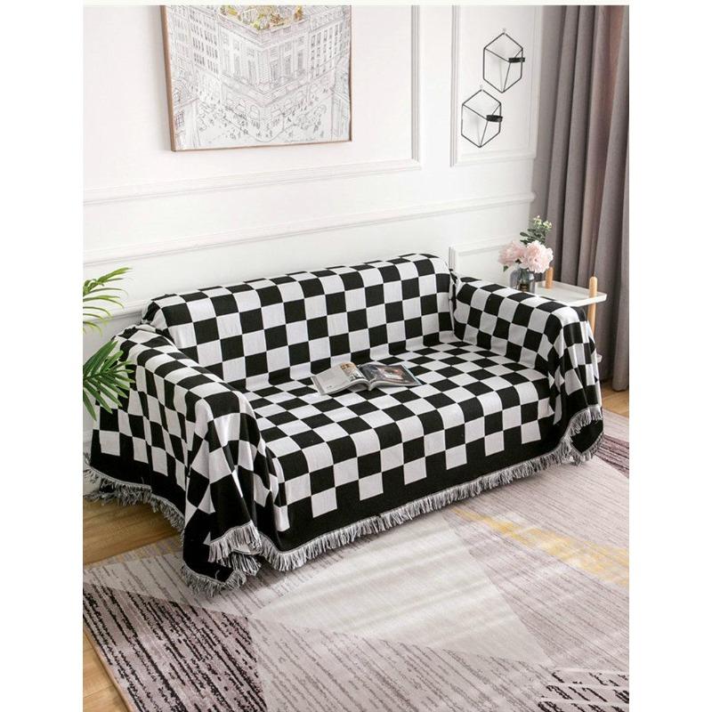Retro Checkerboard Chessboard Grid Throw Blanket Tapestry Tassel Two Side Bedspread Outdoor Camp Beach Towels Sofa Chair Cover