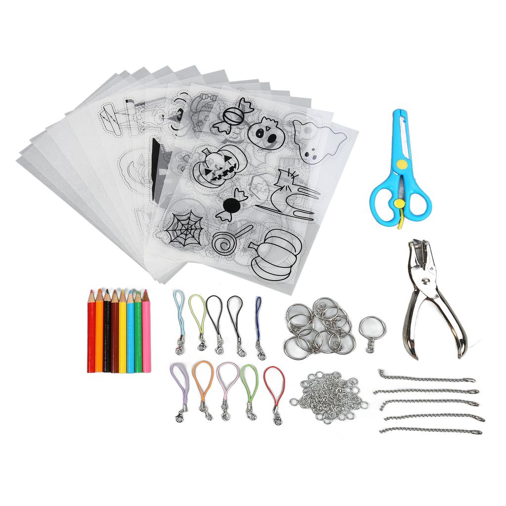 Heat Shrink Plastic Sheet Kit Multipurpose DIY Shrink Art Kit with Hole Punch Pencils Keychains