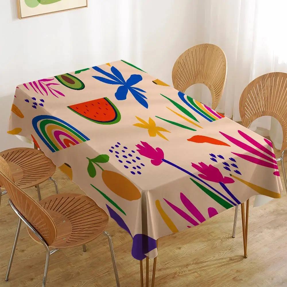 Modern Abstract Fruit Tablecloth Waterproof Polyester Picnic Blanket Camping Table Cover Aesthetic Rectangular Kitchen Dining