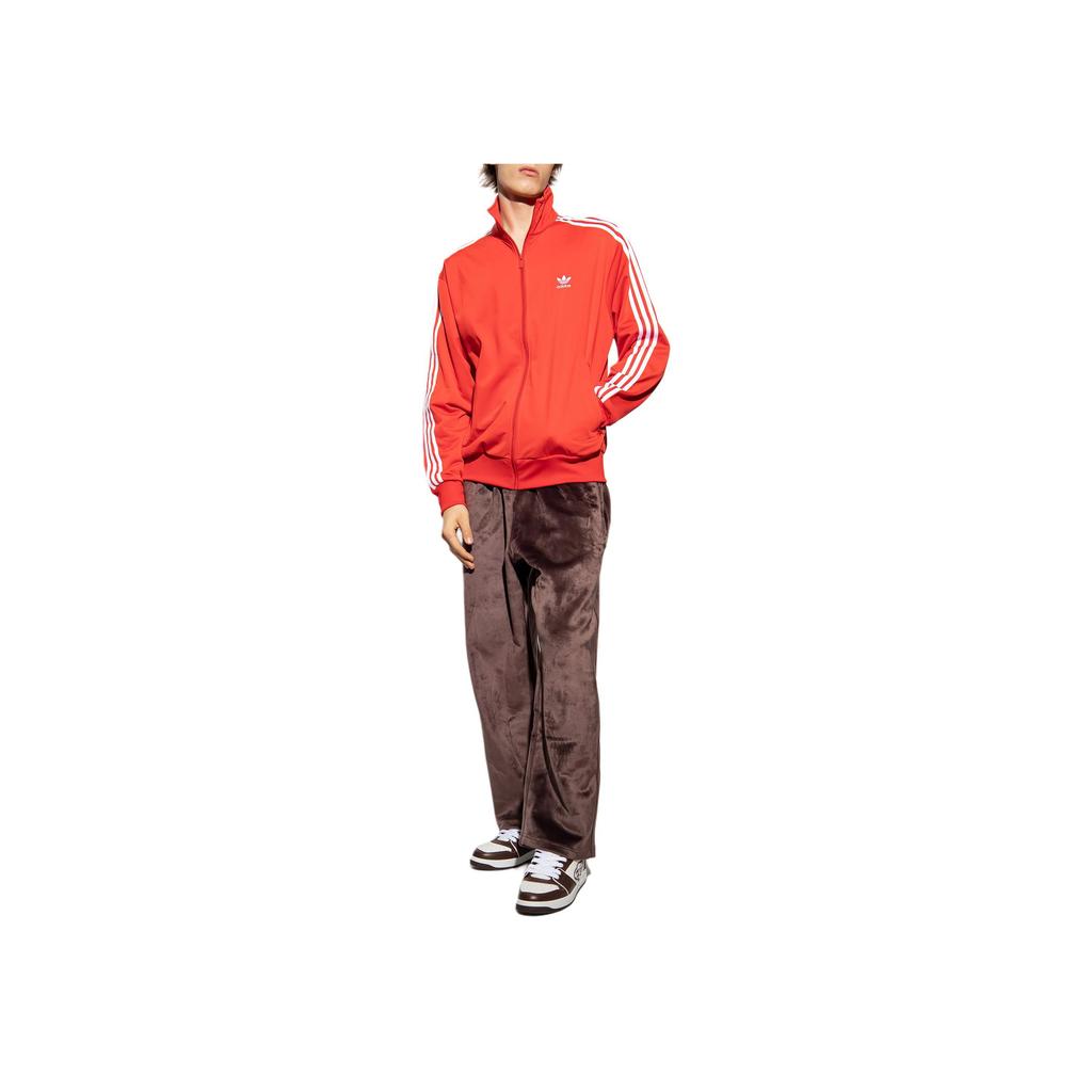 adidas Originals Three-Stripe Logo Print Zip-Up Long Sleeve Jacket Men Jacket Crimson IJ7060