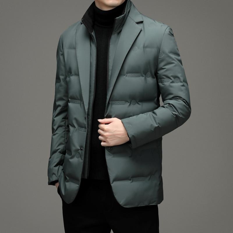 2026 Men's Winter Fake Two-Piece Warm Suit Business Leisure Warm Stand-up Collar Down Jacket