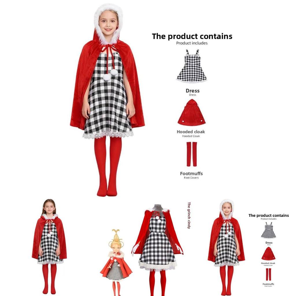 How The Grinch Stole Christmas Cindy Cosplay Costume For Girls With Soft Polyester Fabric For Holiday Performance