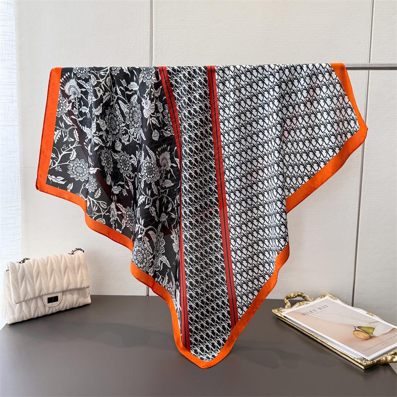 Korean Version Of Flower Simulation Silk High-End Printing Large Square Scarf Silk Scarf Shawl Headscarf Neck Protection Scarf Decorative Scarf