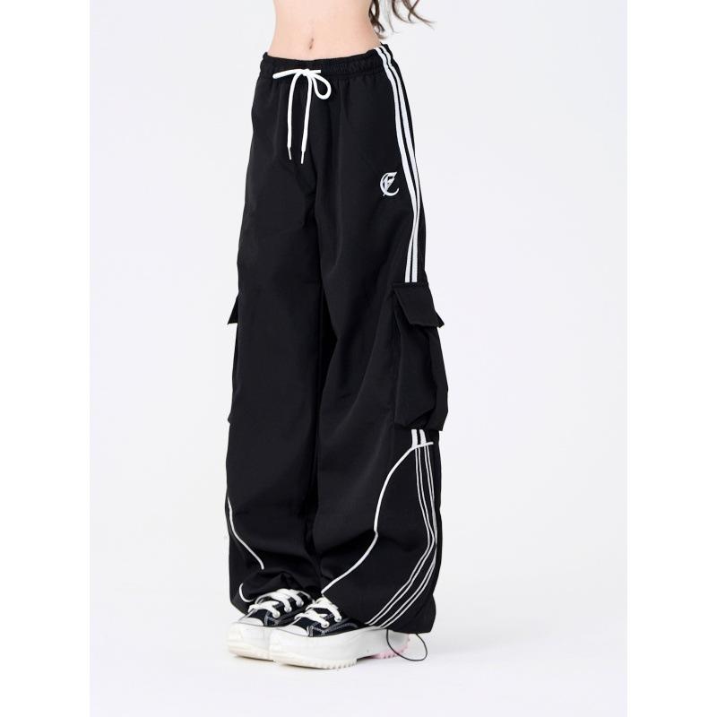 Podzim Jaro Vintage Streetwear Cargo Kalhoty Retro Ležérní High Street Hip Hop Pruhované Oversize Rovné Kalhoty