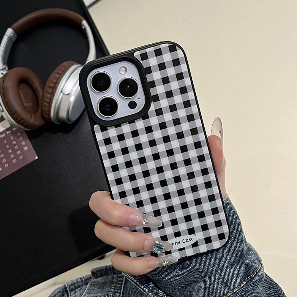 ins color plaid fruit holder 16 apple 17pro max mobile phone case iphone14 retro 13 Korean women