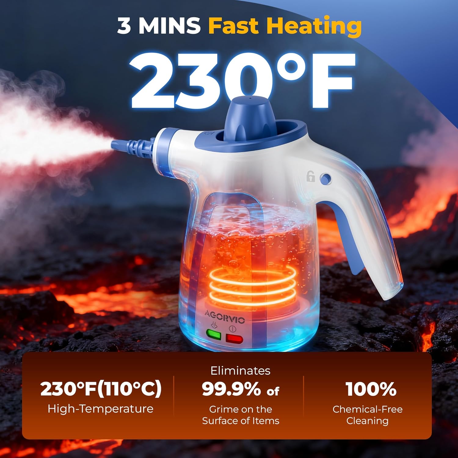 

Handheld Steam Cleaner, 13ft Cord, 11 Accessories for Carpet, Floor, Upholstery, Car 230 V