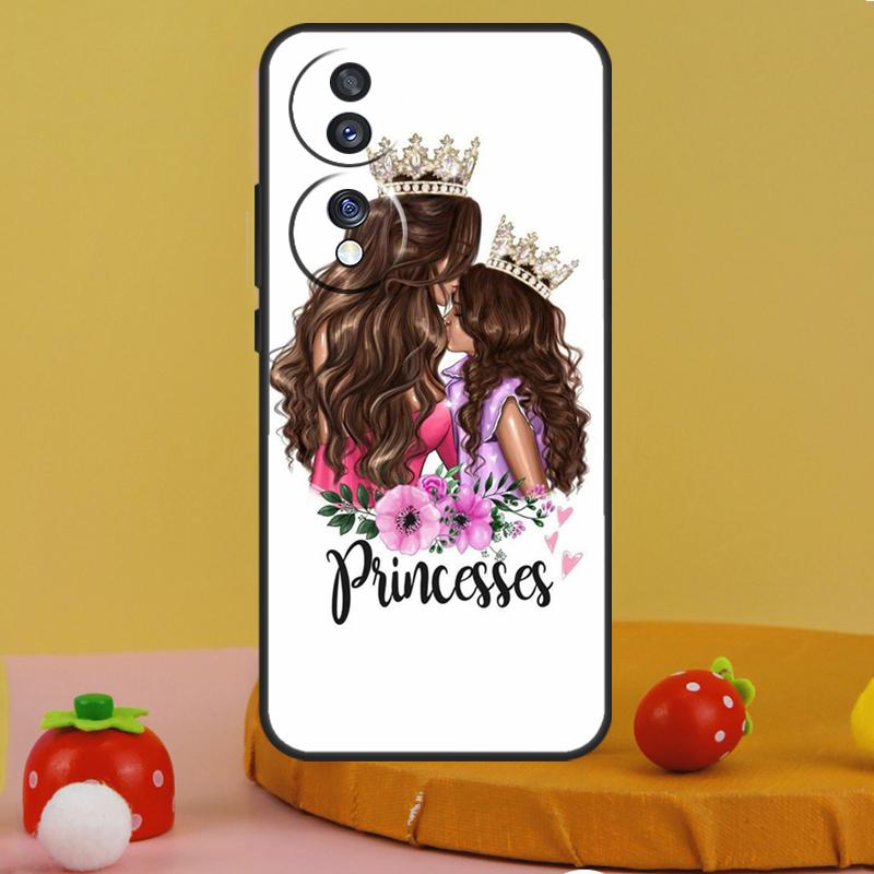 Black Brown Hair Baby Mom Girl Queen Case For Honor 200 Pro X9a X9c X8a X7a X6a X7 X8 X9 X8b X9b 50 70 90 Magic 5 6 Lite Cover