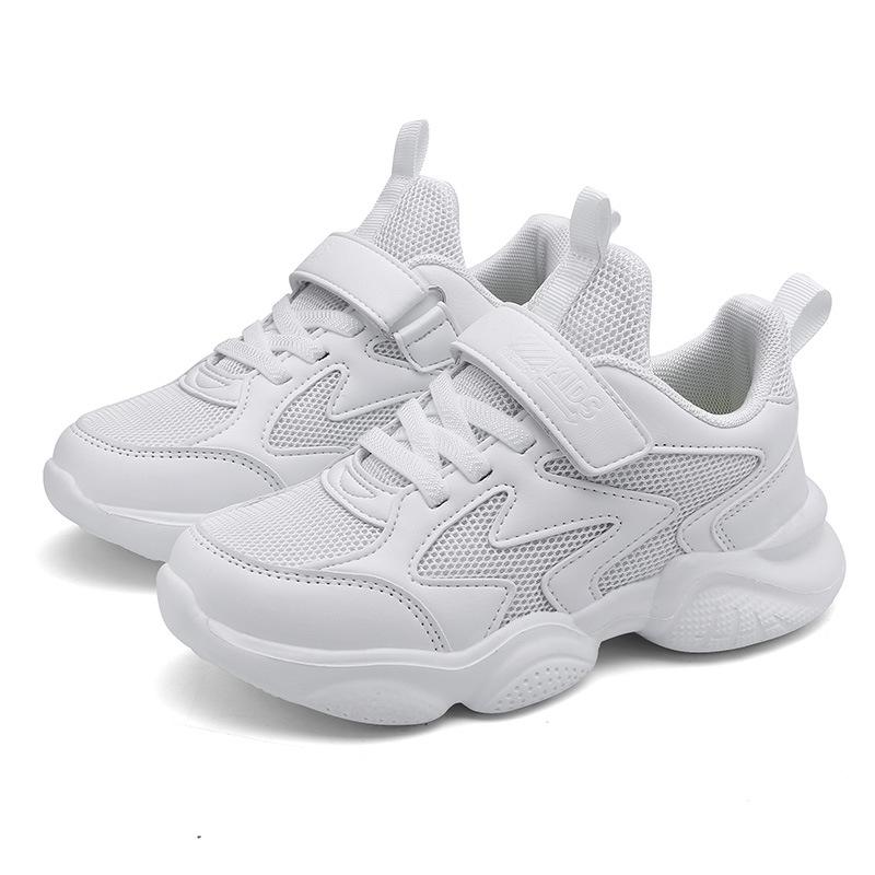 Boys Shoes 2025 Spring and Autumn New Middle and Large Children's Boys Net Shoes Little White Shoes Student Breathable Leather Sneakers
