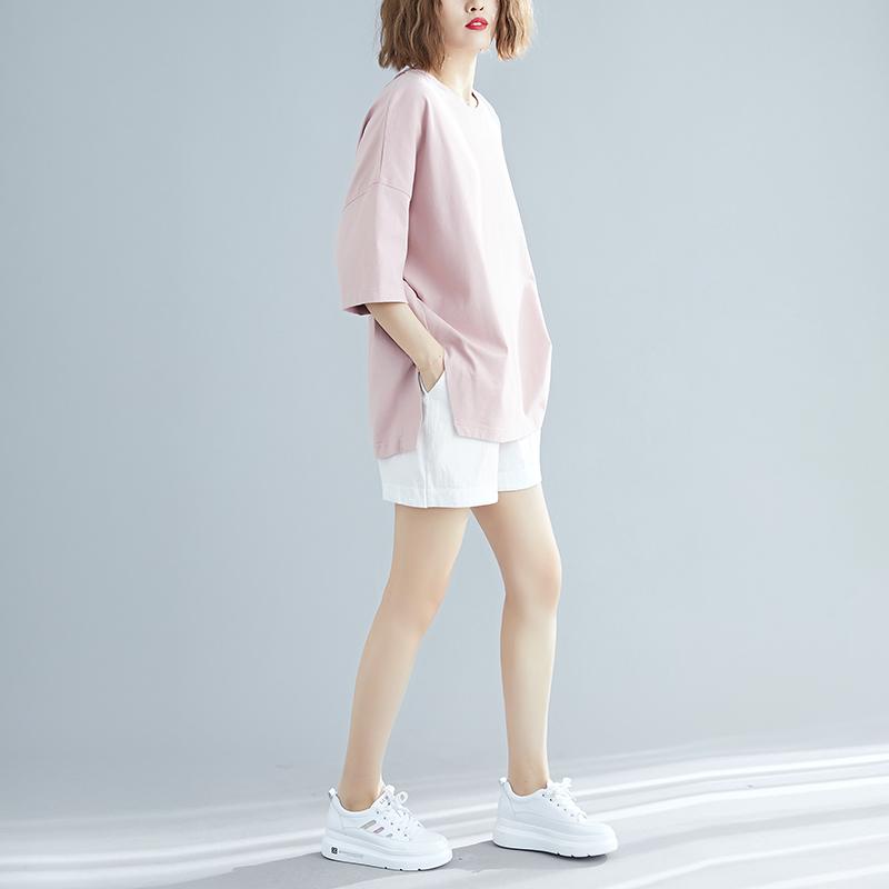 DIMANAF 2025 Summer Plus Size T-Shirt Women Short Sleeve O-Neck Short Loose Solid Tops Tees