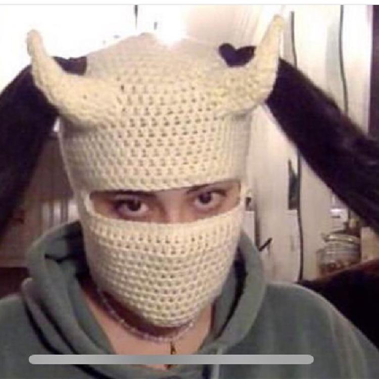 Y2K Style Crochet Halloween Party Cow Horn Parent-Child Ski Mask Hat