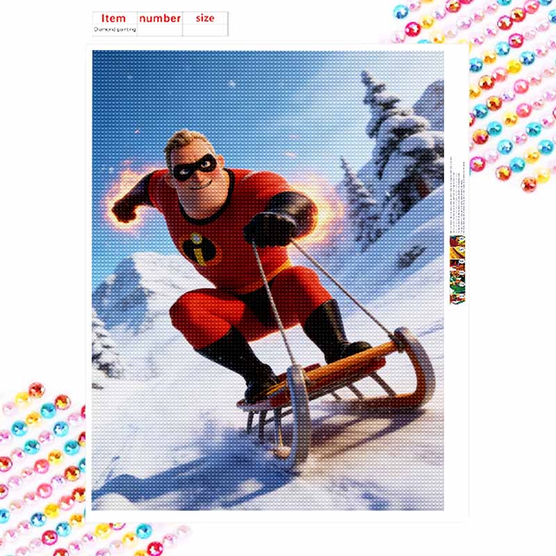 Disney Diamond Art Painting Kit 5D Diamond Mr Incredible Sledding Diamond Dot Art Diamond Home Wall Decor