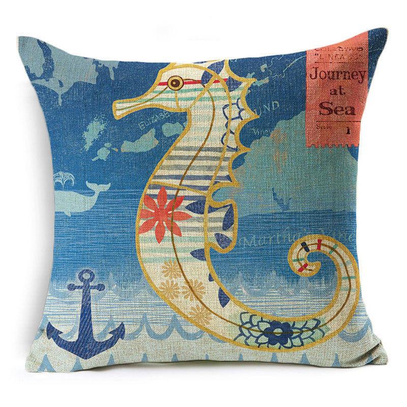 Exquisite 18" Blue Sea Animal Cotton Linen Cushion Cover For Stylish Living Spaces
