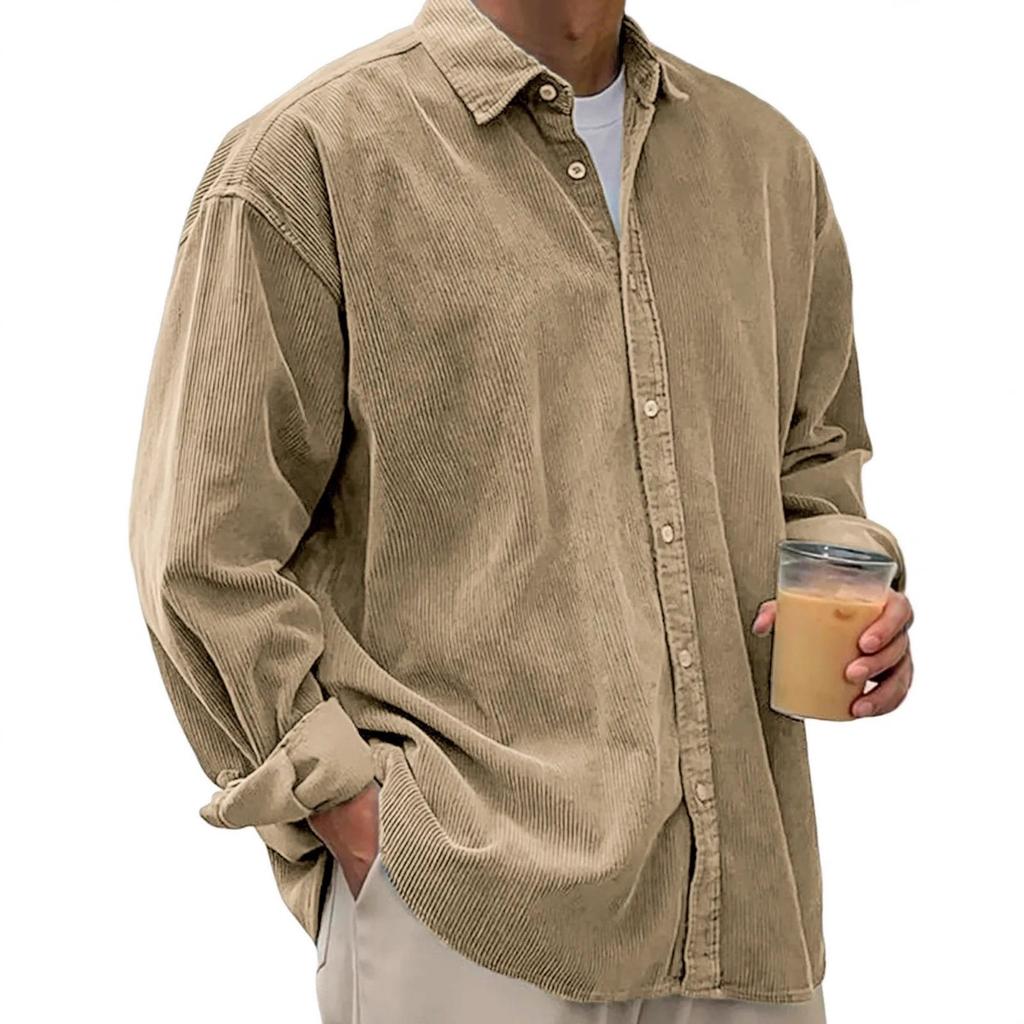 Nuevas Camisas de Pana para Hombre Manga Larga Casual Holgadas Gruesas para Otoño Invierno Streetwear