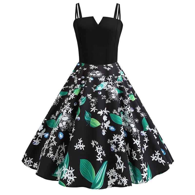 

EBay Ретро Цифровой Принт Лоскутное Платье Слинг Black S