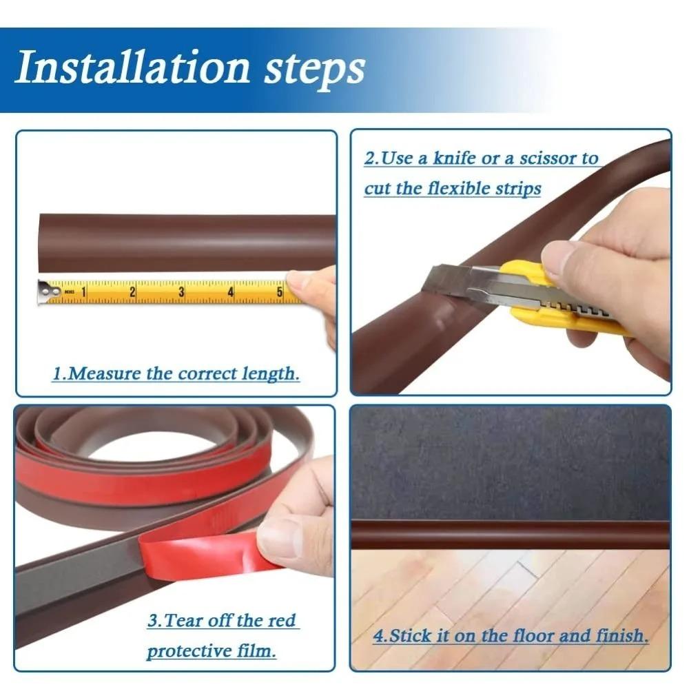 1pc 1/2m Carpet to Tile Floor Transition Strip Wear-resistant Self Adhesive Threshold Ramp PVC Cuttable Edging Trim Household