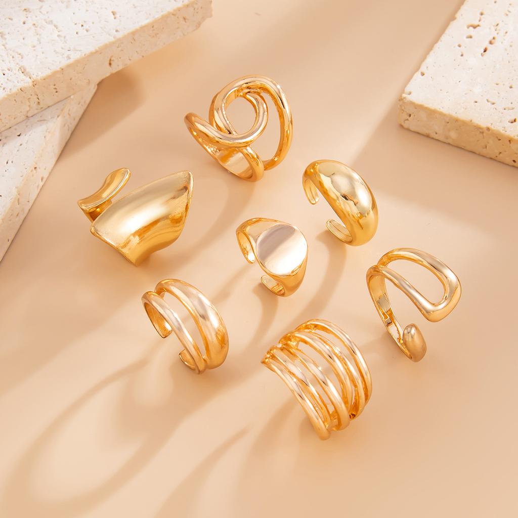 Niche Metallic Photosensitive Surface Ring Set Exaggerated Irregular Geometric Open Ring
