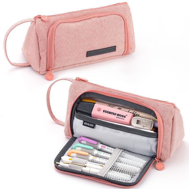 School Pen Pencil Bag Pencil Case Stationary Pen Storage Bag Multi Layer Large Capacity Cosmetic Travel Storage Bag Simple Plaid