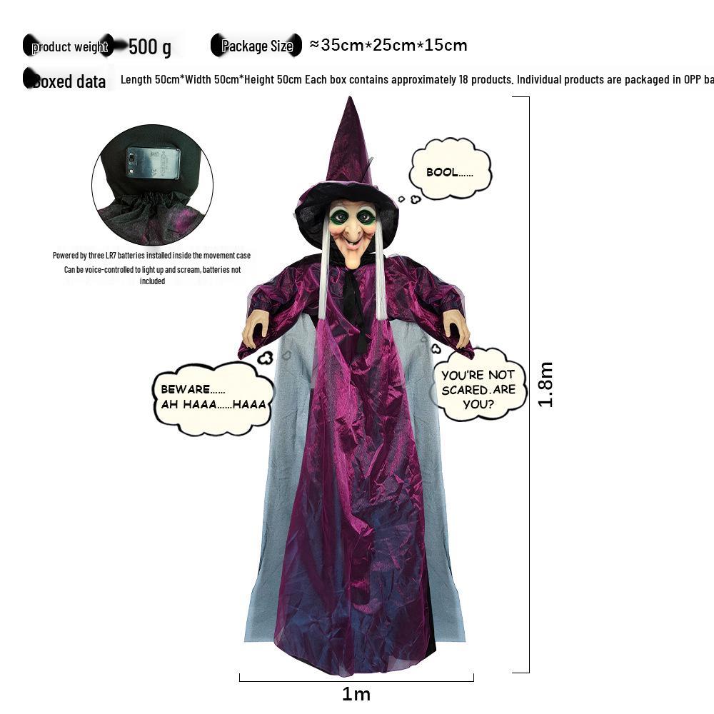 Lila Geräuschaktivierter leuchtender schreiender Hexenanhänger für Halloween-Spukhaus-Dekoration