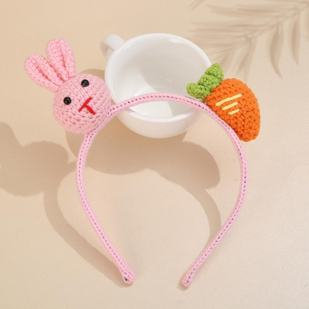 

Милая детская повязка на голову в корейском стиле с кроликом, связанная крючком - Ручная работа, 3D-дизайн из шерстяной пряжи