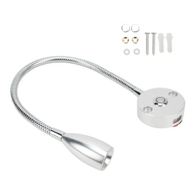 LED Reading Light 3W Wall Mount Reading Lamp Flexible Gooseneck 3 Color Adjustable for RV Boat Caravan Silver 3 Colors