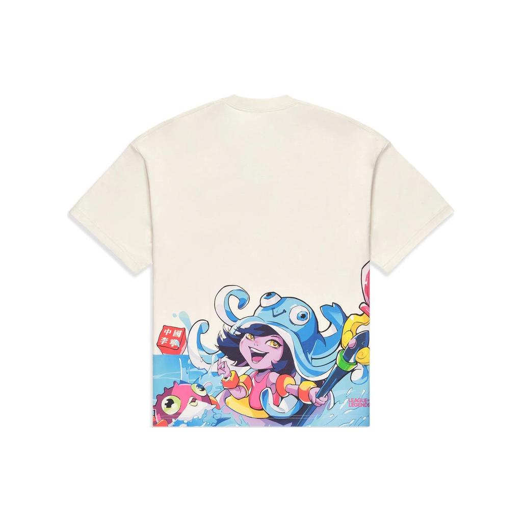 Li Ning X League Of Legends Collaboration Pool Party Series Cartoon Print Round Neck Short Sleeve T-Shirt Unisex T-Shirt Off-White AHST865-1