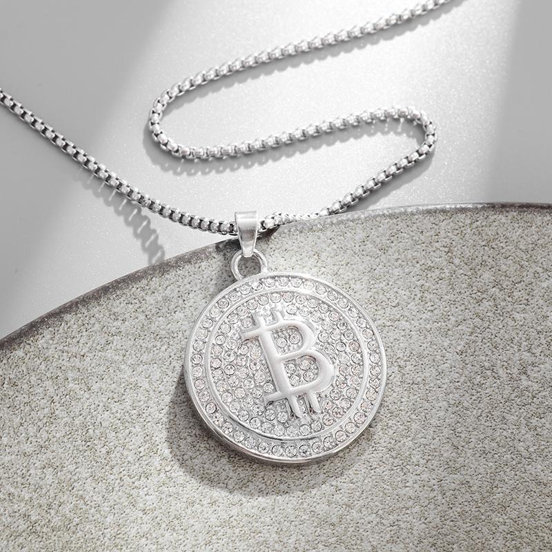 Collana Ciondolo Bitcoin Bling Iced Out con Strass per Uomo e Donna Hip Hop Rock Rap Gioielli Trendy Cool