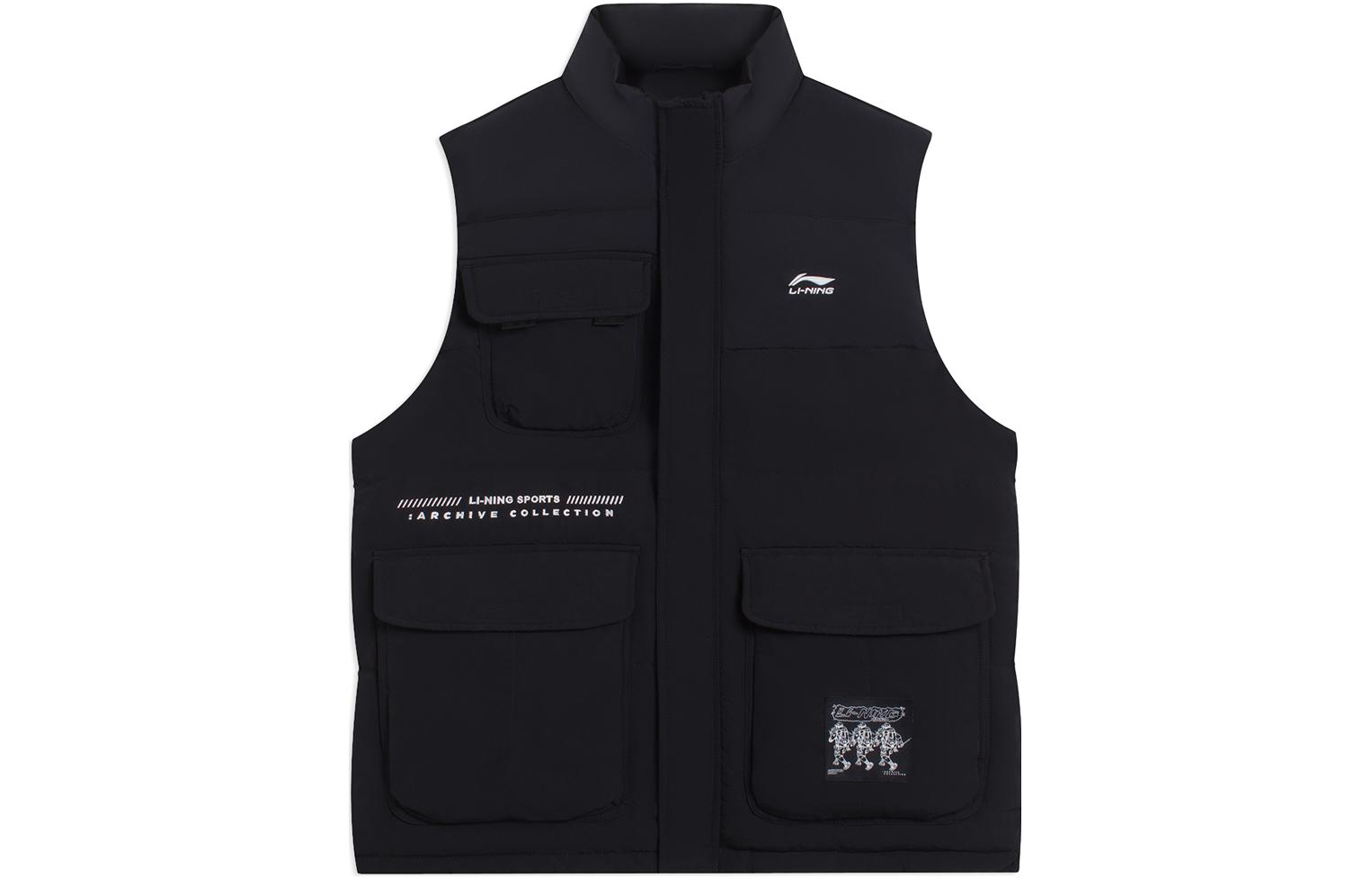 Li Ning Sports Fashion Collection Down Vests Men s Black Stand Collar Moderate Other AMRS071-1 M