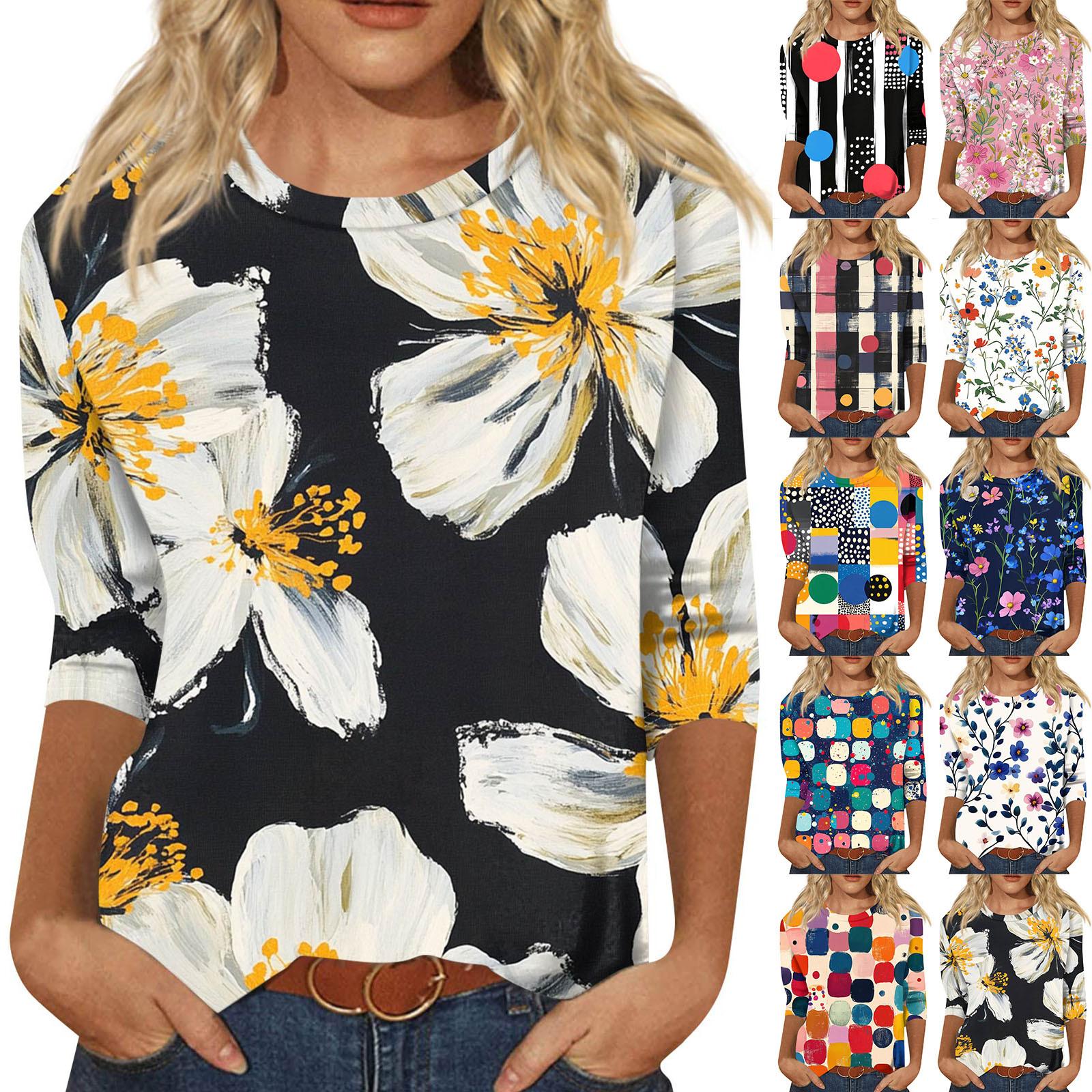 

Women s Fashion Casual Seven Sleeve Printed Round Neck T-Shirt Top XXXXL білий