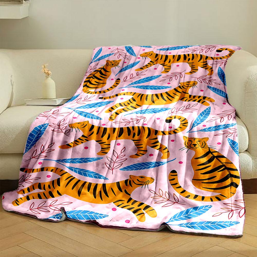 Tiger Pattern Flannel Blanket bedroom Blanket for Livingroom Couch lunch break Soft throw for Friend's festival Gift