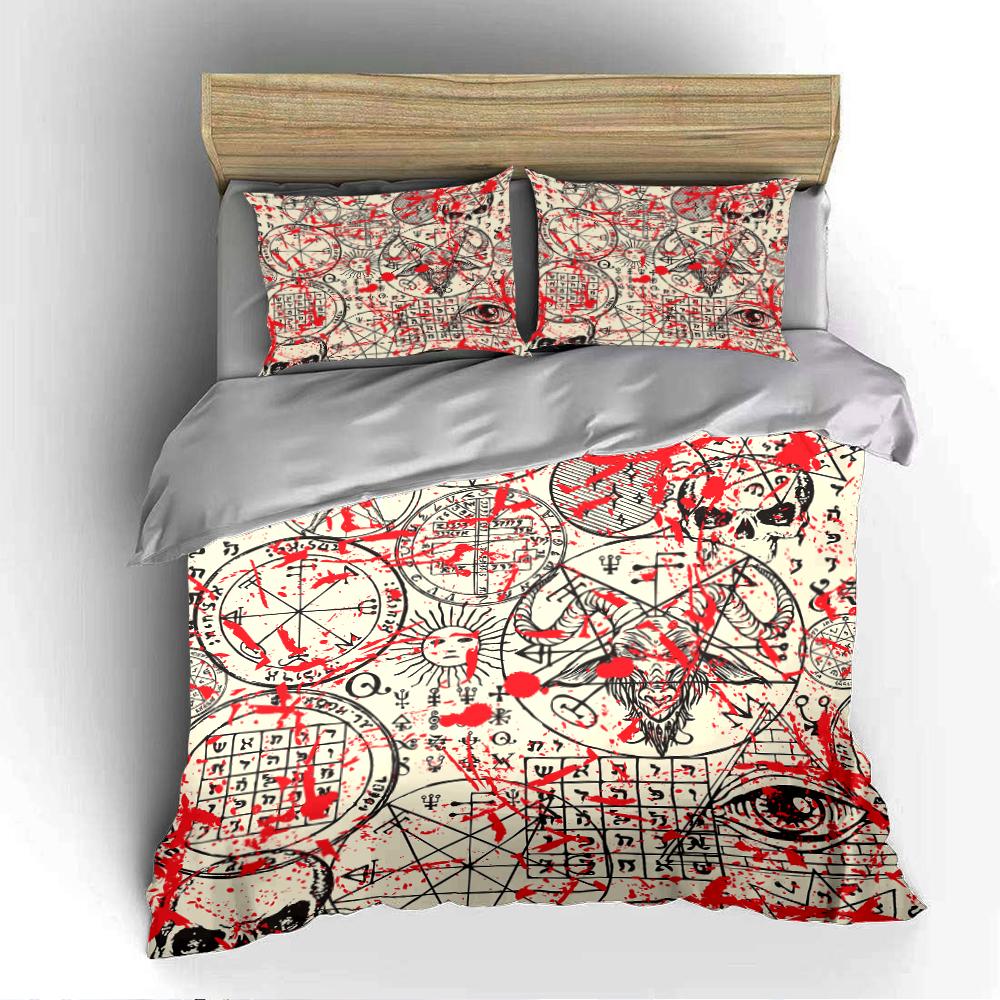 Occult Design Bedding Set with Red Patterns Bedding set (1 duvet cover, 2 pillowcases, duvet not included)