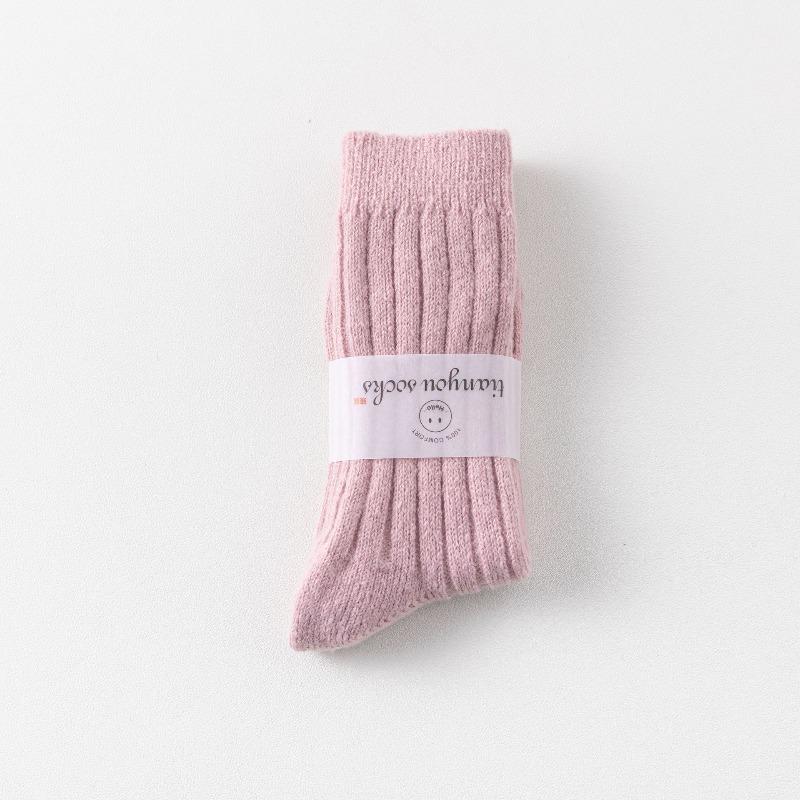 Children's Winter Thick and Warm Wool Socks with Vertical Stripes, Versatile and Plain Color, Pile-up Socks, Double-needle Thick Yarn, Long Socks