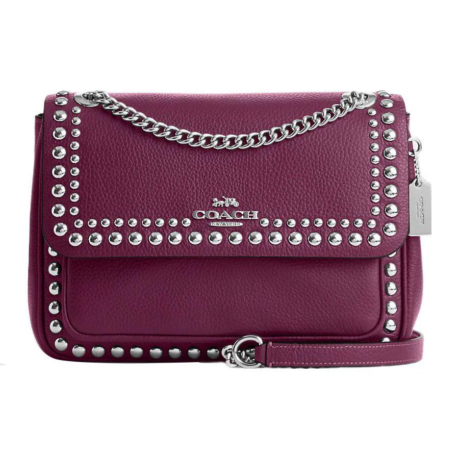 

Coach Klare 25 Studded Snap Multifunction Pocket Chain Pebble Leather Small Shoulder Crossbody Bag Medium Women bags Deep-Berry CM025-SVRPS Basic Set (Bag+Dust Bag)