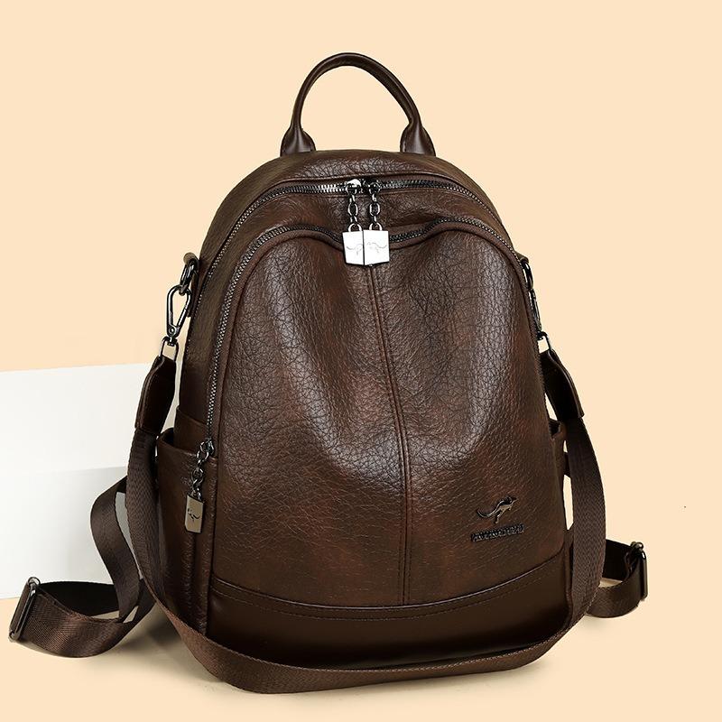 Simple backpack women's spring new casual versatile backpack multi-compartment large-capacity leather bag