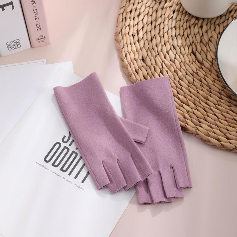 German velvet gloves women's winter half-finger gloves woolen emollient and warm thin half-finger keyboard student gloves