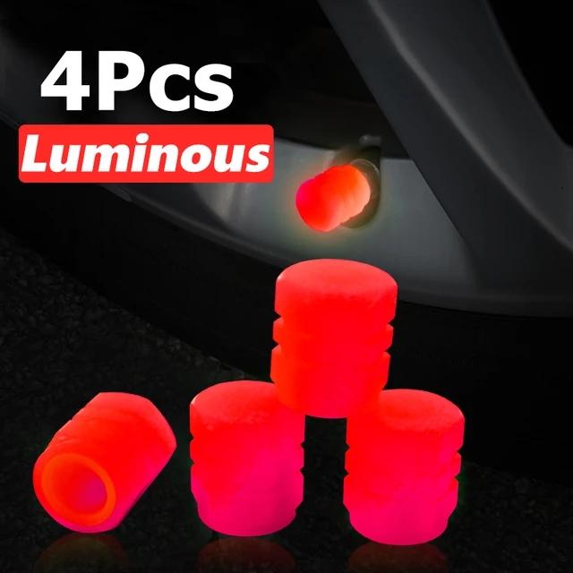 4 Waterproof Luminous Caps for Car Tire Valves and Tire Fitting Tools
