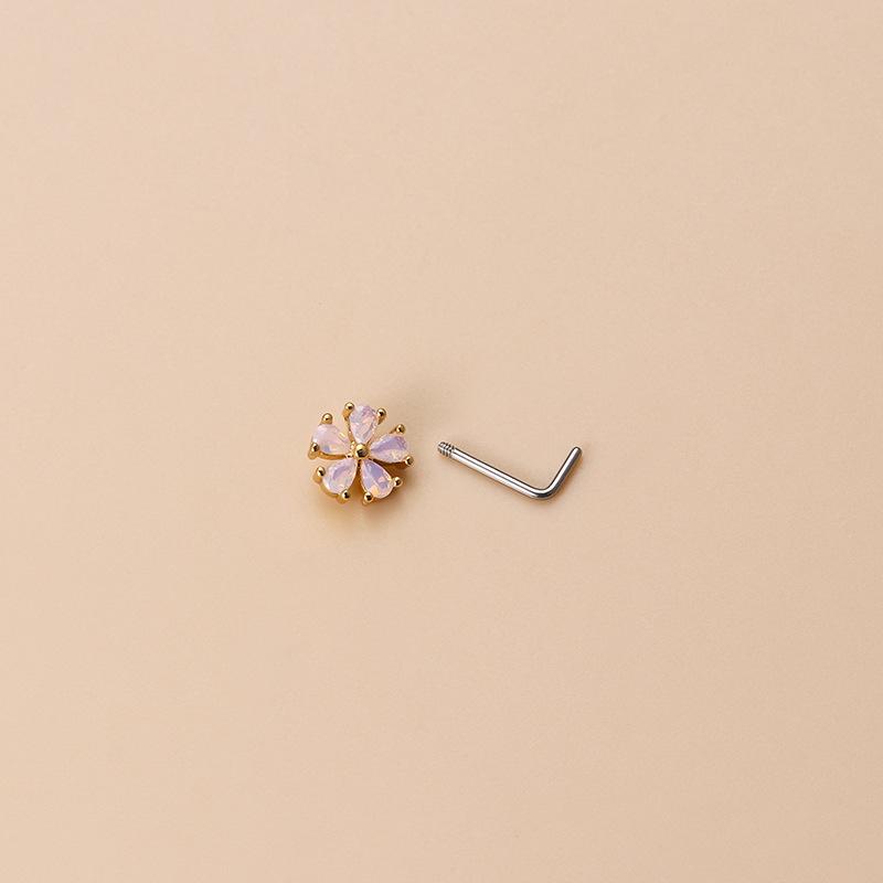 Trendy European & American Zircon Nose Stud: Floral, Heart & Geometric Shapes In Stainless Steel