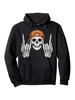 Black Punk Rock Hoodie - Skeleton Graphic with Orange Cap - All-Season Pullover Hooded Sweatshirt for Halloween
