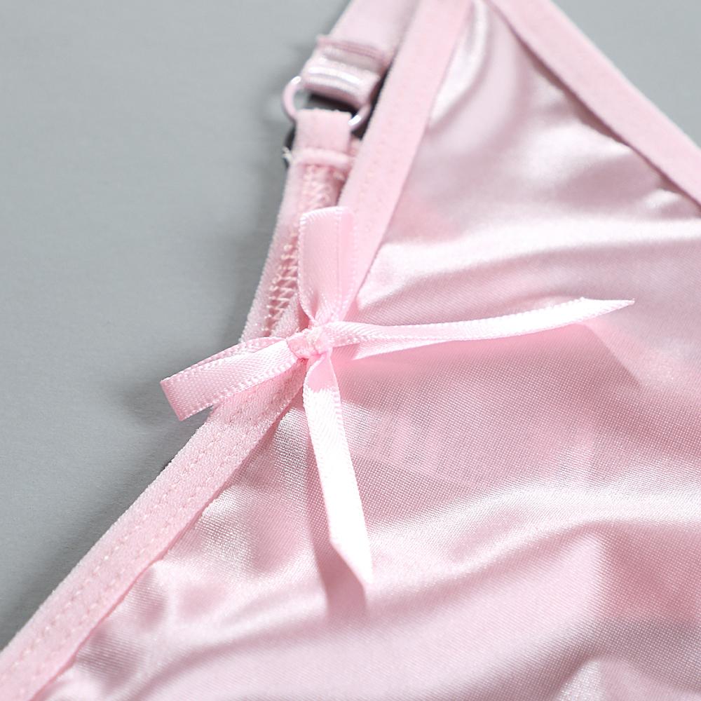 Women's Thong Adjustable Waistband Glossy Satin Solid Color Underwear Low Waist Smooth Silk Bowknot Female Underpants