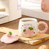 Strawberry Mug with Lid,Ceramic Mugs 420ML,Korean Kawaii Coffee Cups,Cute Breakfast Porcelain Mug for Woman,Student