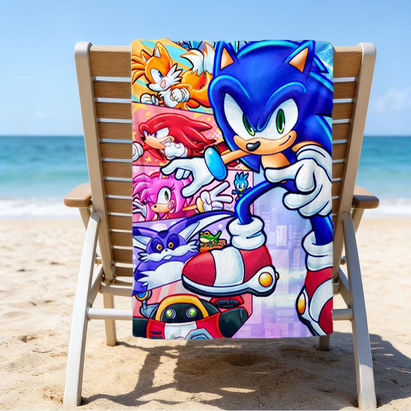 Ultra-Soft Beach Towel with Sonic Theme,Ideal for Pool - Camping, Diving - Perfect Travel Essential, Vibrant Beach Towel.