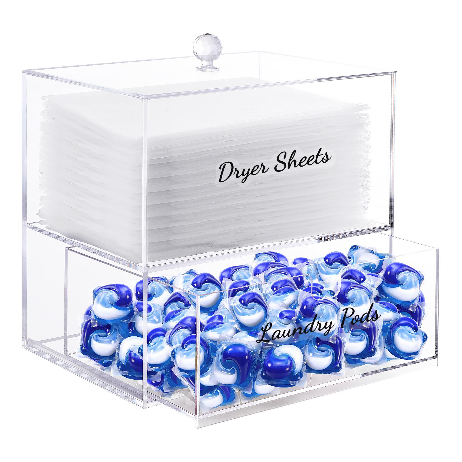 

Acrylic Laundry Pods Organizer Double Layer Acrylic Storage Box with Bamboo Lid Dryer Sheets Container Laundry Room Organizer