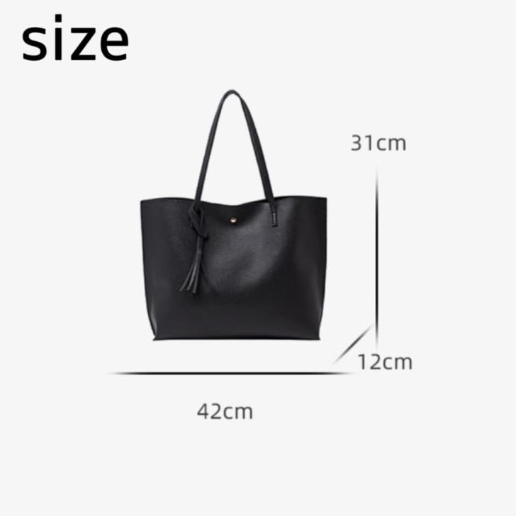 Aspade Women's A4 Tote Bag, Large Capacity, Lightweight, Stylish, Cute, Shoulder Bag, Black, Divided, Waterproof, PV Leather, Gift, Suitable for