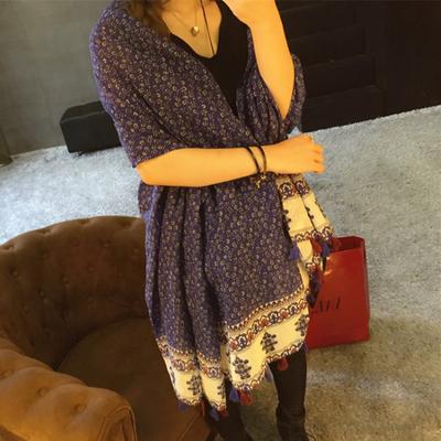 Korean Version of Literary and Artistic Mori Women's Ethnic Style Small Floral Fringed Scarves, Shawls, Girls