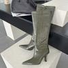 Fashion Eilyken Autumn Winter Stonegrain Pointed Toe Women Knee High Boots Fashion Thin Heels Shoes Long Booties Zapatos De Mujer