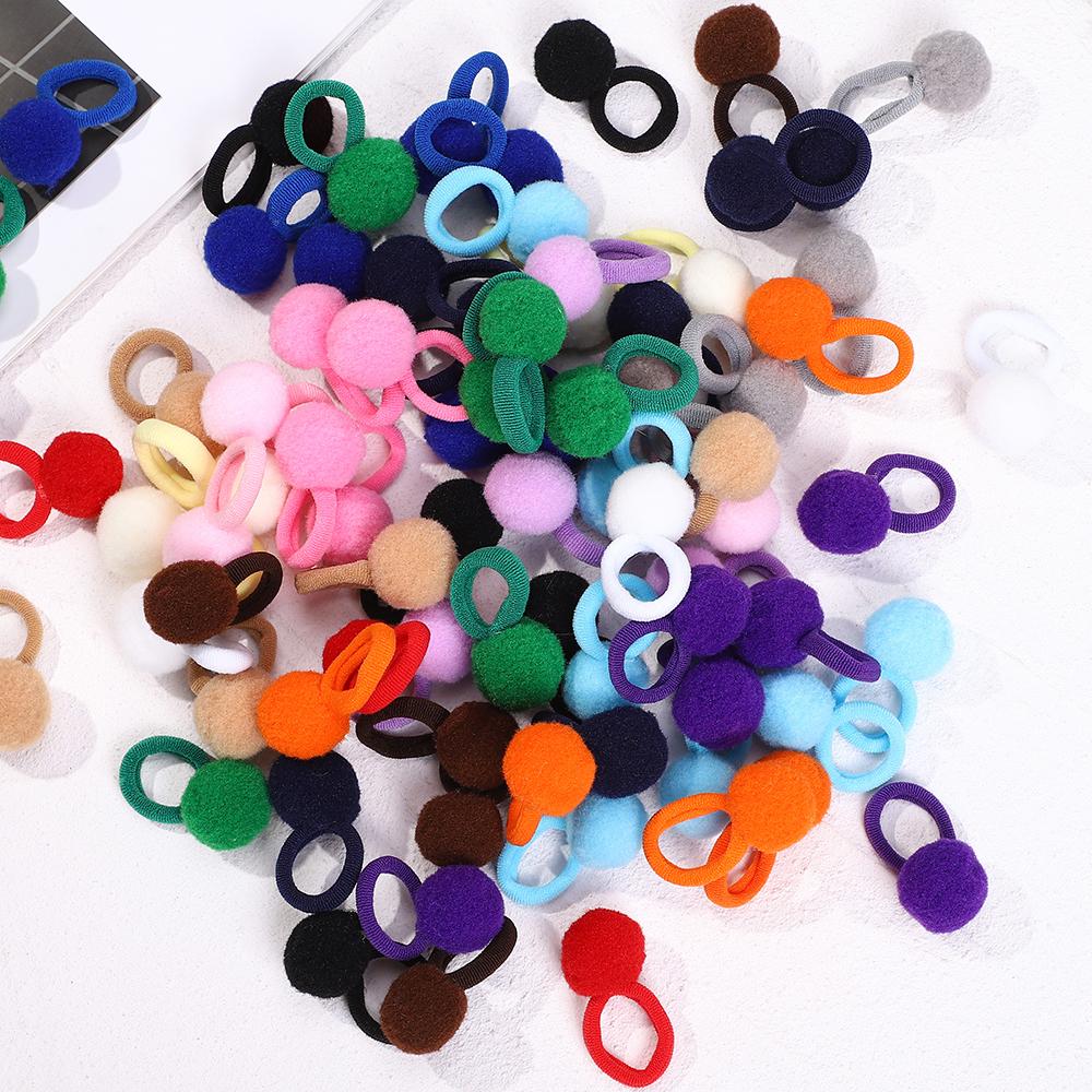 10pcs Kids Elastic Hair Bands Plush Ball Rubber Band For Children Girls Sweets Scrunchie Hair Ties Clip Baby Hair Accessories
