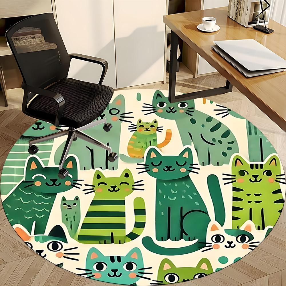 1pc Cat Family Office Round Area Rug, Indoor Mat Suitable ForOffice, Under Office Chairs Bedroom Living Room Home Decor, Room Deco,  N58